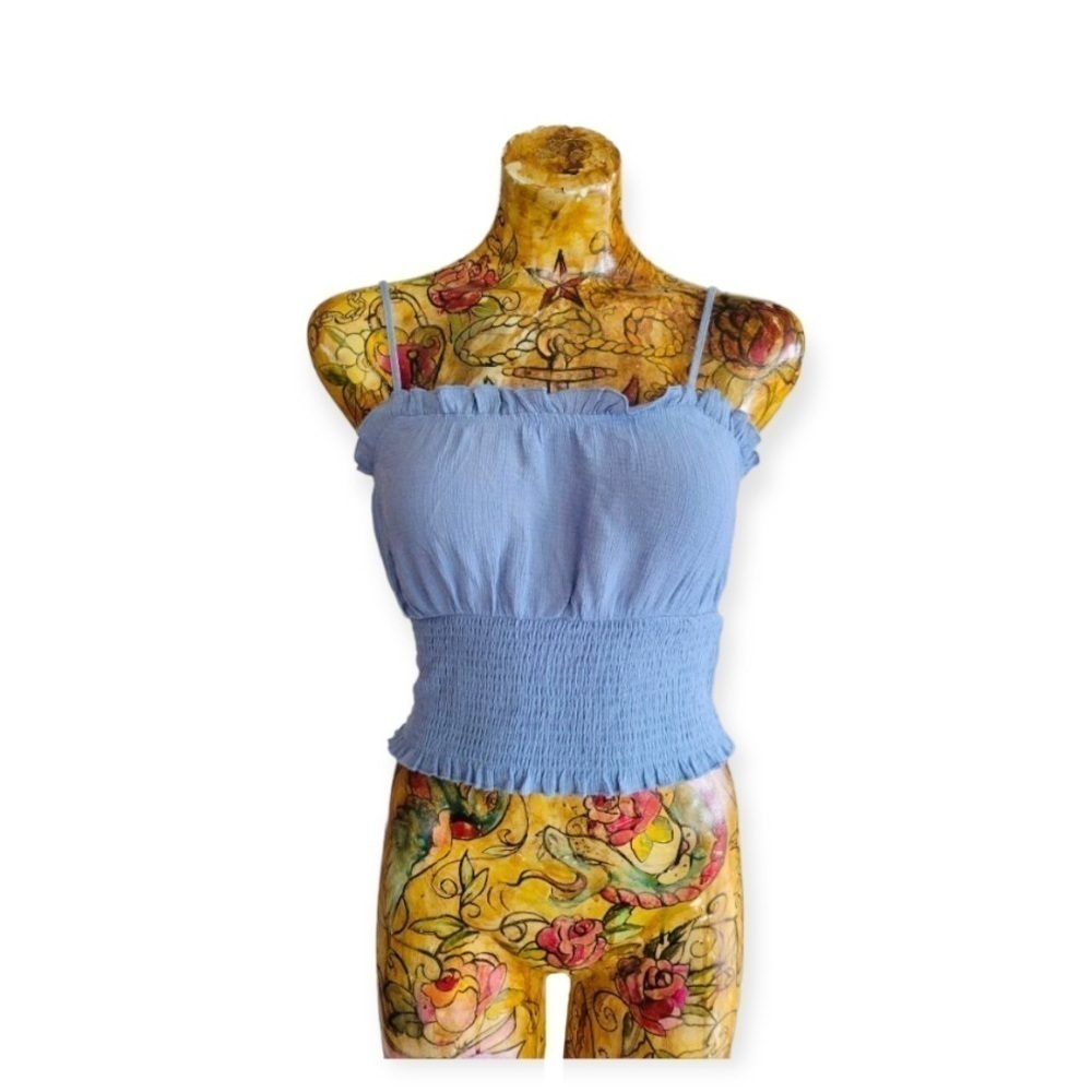 CAGE blue crop top LARGE blue spaghetti straps